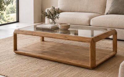 Mesa de centro de madera y cristal a medida